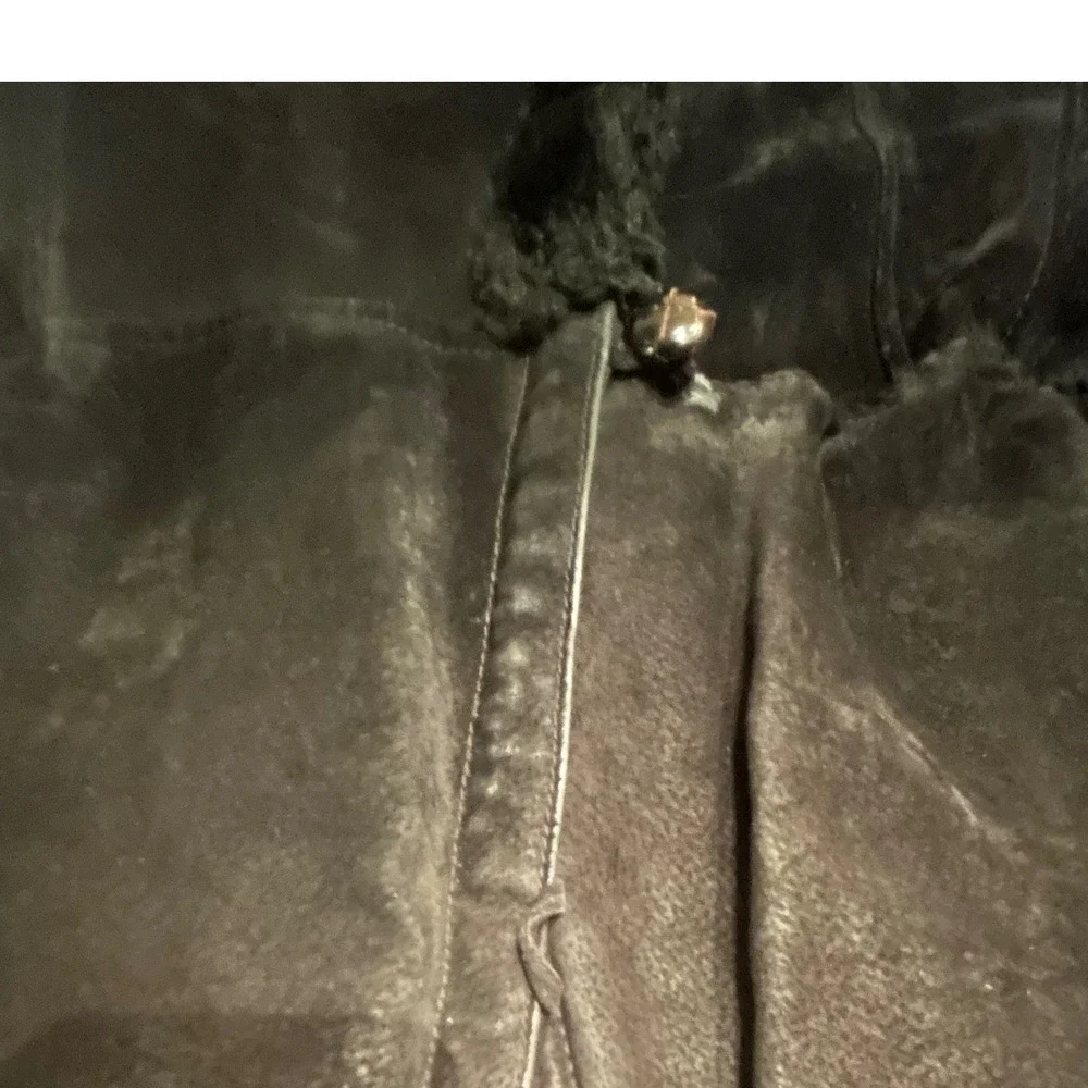 Vintage 90s Y2K Leather Black Jacket‎ PS Suede Shearling Edges Outerwear Winter